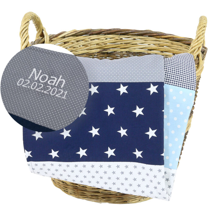 ULLENBOOM® Babydecke personalisiert 70x100 cm - Patchwork ⢠OEKO-TEX®-Materialien (schadstoffgeprüft