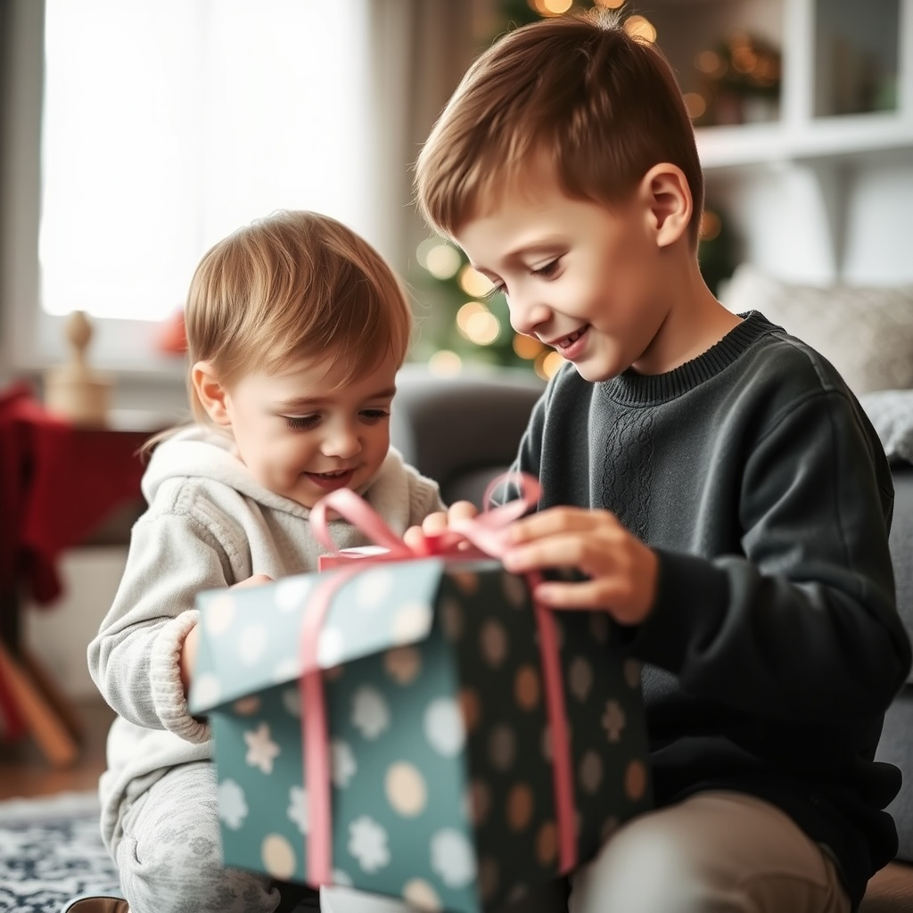 Ein Kind beim Geschenk auspacken