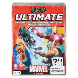 Mattel - UNO Ultimate - Marvel - Kartenspiel mit 4 Folienkarten