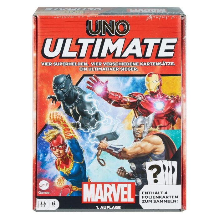Mattel - UNO Ultimate - Marvel - Kartenspiel mit 4 Folienkarten
