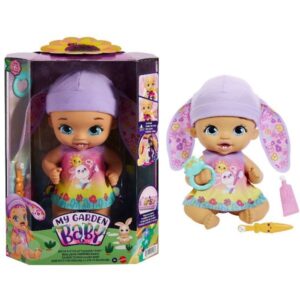 Mattel - My Garden Baby - Zahnputzspaß Hasen-Baby Puppe - Lavendel (30 cm) mit 3 Zubehörteilen und 2-in-1-Outfit