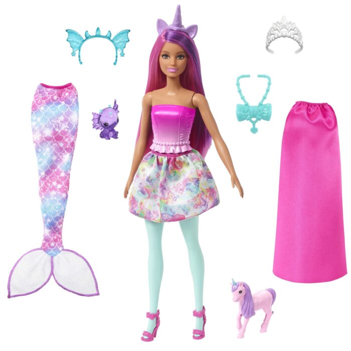 Mattel - HLC28 - Barbie Dreamtopia Puppe mit Meerjungfrauenschwanz und Baby-Einhorn günstig kaufen für Kinder