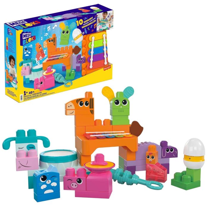 Mattel - HPB46 - MEGA BLOKS Fisher-Price Musikspaß Bauernhoftiere sensorisches Blockspielzeug (45 Teile) für Kinder günstig kaufen für Kinder